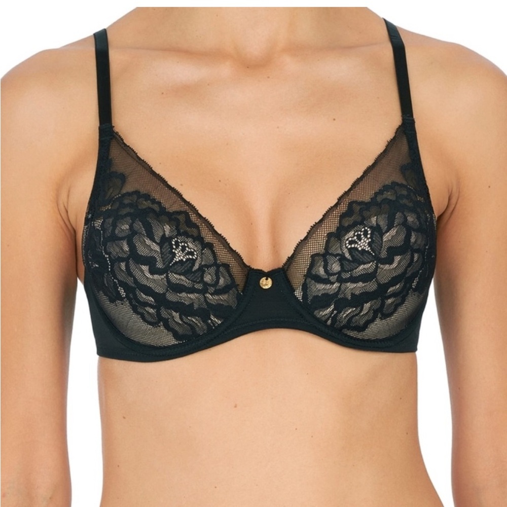 Natori Flora Contour Underwire Mesh Bra Black / Light Mocha 34C Women's